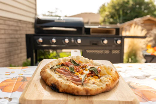 Pumpkin-Spiced Pizza with Alfredo Sauce, Roasted Squash, Sage & Prosciutto