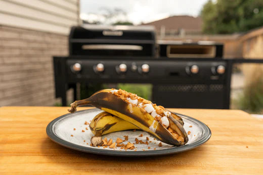 Grilled Bananas with Marshmallows, Skor Bits & Butterscotch Chips